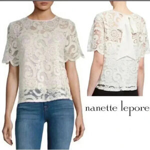 Nanette Lepore Marshmallow Sheer Lace Coquette Romantic Unlined Top Size XS